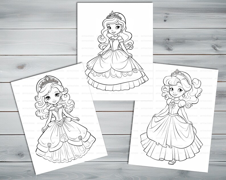 Princess doll PDF coloring book Printable colouring pages for kids Cute Cartoon girl coloring thick outlines for children's creativity image 3