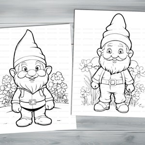 Garden Gnome PDF coloring book Printable colouring pages for kids Cute Cartoon gnome coloring thick outlines for children's creativity image 3