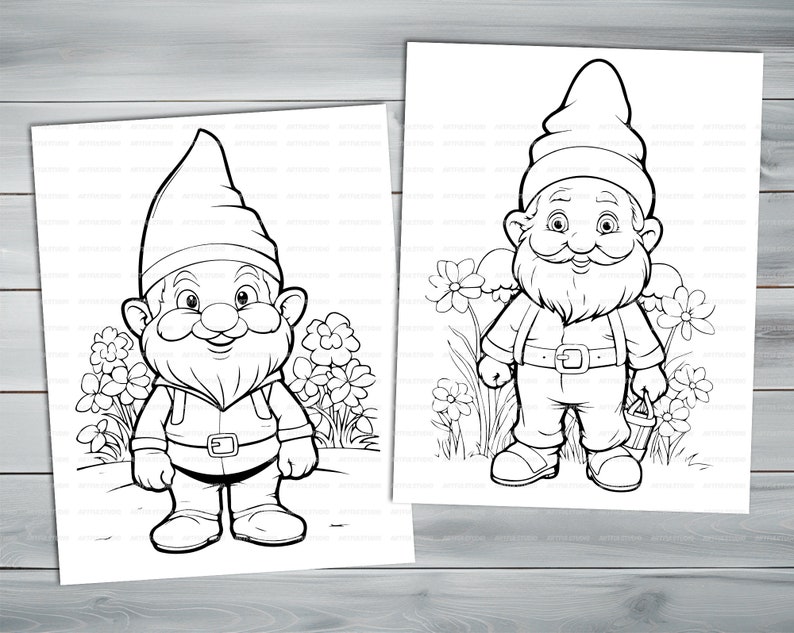 Garden Gnome PDF coloring book Printable colouring pages for kids Cute Cartoon gnome coloring thick outlines for children's creativity image 3
