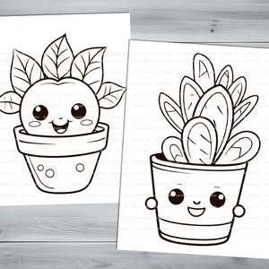 Anime kawaii plants PDF coloring book Printable colouring pages for little kids cartoon funny characters thick outlines houseplants image 8