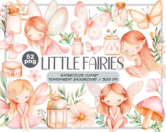 Aquarell Feen Clipart: Pastell Kunst, Baby Party Dekor (digitale Aufkleber)