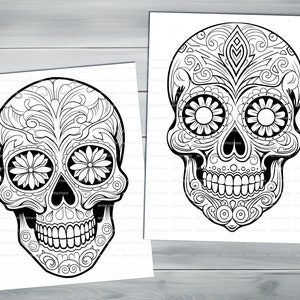 Calavera skull PDF coloring book Printable colouring pages for adults mexican traditions day of the dead halloween skull and flowers image 7