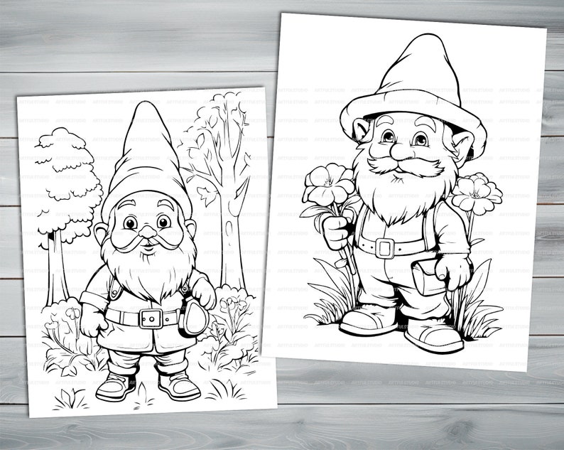 Garden Gnome PDF coloring book Printable colouring pages for kids Cute Cartoon gnome coloring thick outlines for children's creativity image 6