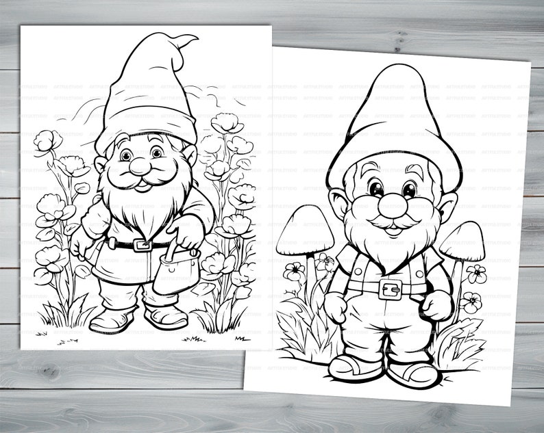 Garden Gnome PDF coloring book Printable colouring pages for kids Cute Cartoon gnome coloring thick outlines for children's creativity image 5