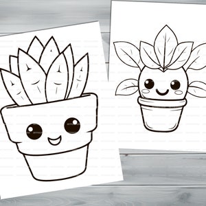 Anime kawaii plants PDF coloring book Printable colouring pages for little kids cartoon funny characters thick outlines houseplants image 3