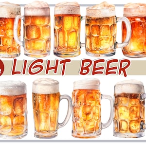 Watercolor light beer clipart-Alcoholic Drinks clip art-beer mugs png-Dark Beer Ale-College party art-Oktoberfest party graphics