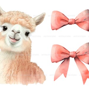 Watercolor cute baby llamas clipart-Realistic lama with flower-Baby Shower Graphics-Nursery Decor Wall Art-American Animal-alpaca portrait image 5