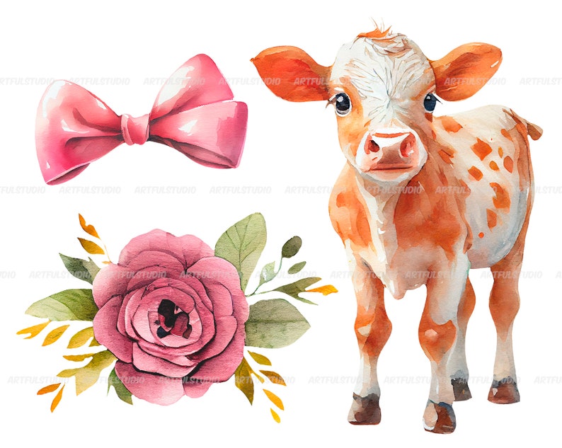 Watercolor Cute Baby Cows Clipart-realistic Calfs With - Etsy