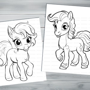 Cute little pony PDF coloring book Printable colouring pages for kids Cartoon cute funny horses coloring thick outlines farm animals image 6