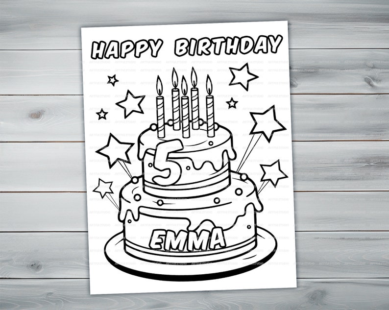 Customizable Happy Birthday PDF coloring book Personalized Printable coloring pages for kids for kids activity Custom Birthday Party image 6