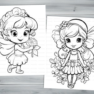 Flower fairies PDF coloring book Printable colouring pages for kids Cartoon floral fairy thick outlines for children's creativity image 9