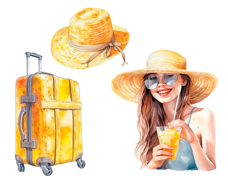 Watercolor travel lover clipart Summer Holiday Illustration-Vacation clipart-Tourism clipart-Planner clipart-Adventure clipart-cruise PNG image 9