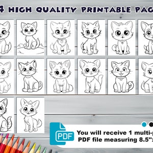 Funny kittens PDF coloring book Printable colouring pages for kids Cute Cartoon cat coloring thick outlines for children's creativity image 2