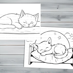 Sleeping cats PDF coloring book Printable colouring pages for kids Cute Cartoon cat coloring thick outlines for children's creativity image 6