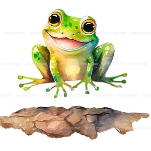 Watercolor cute baby frogs clipart-Realistic frog with flower-Baby Shower Graphics-Nursery Decor Wall Art-Woodland Animal-Amphibian portrait image 5