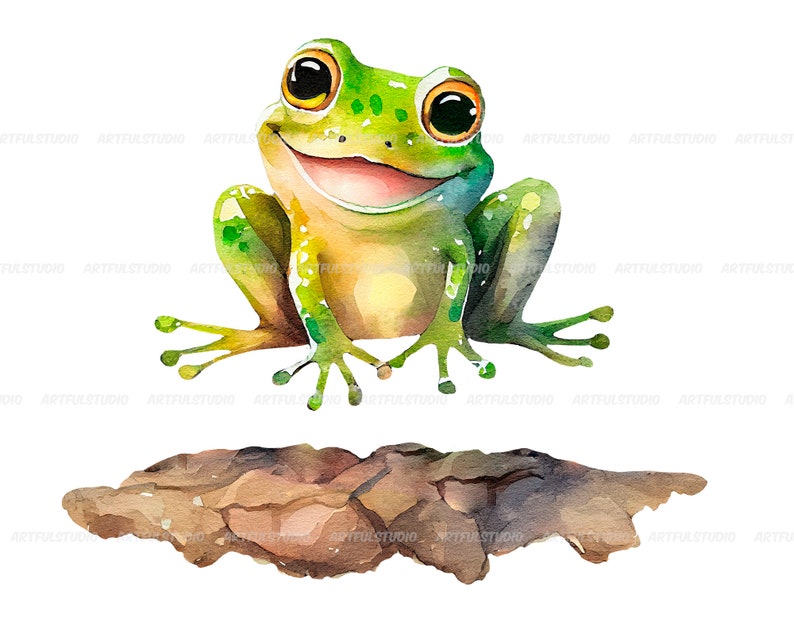 Watercolor cute baby frogs clipart-Realistic frog with flower-Baby Shower Graphics-Nursery Decor Wall Art-Woodland Animal-Amphibian portrait image 5