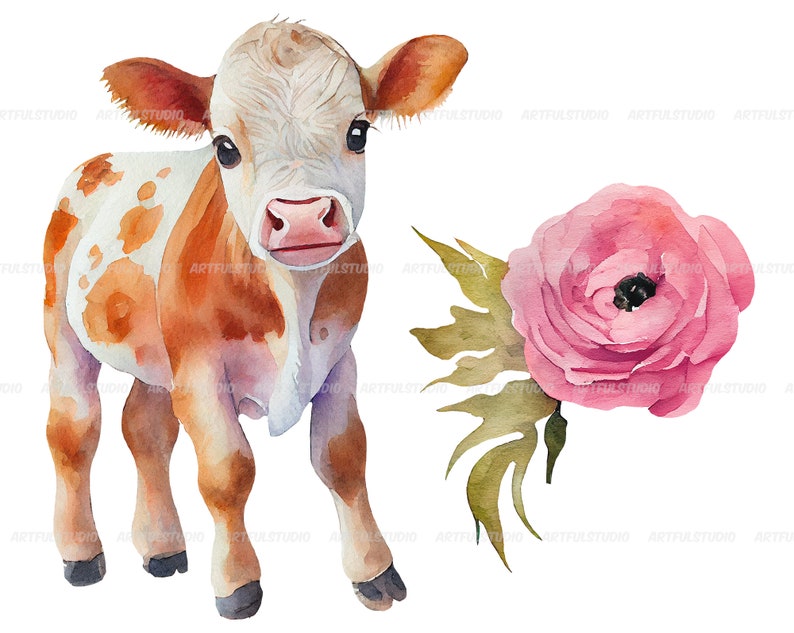 Watercolor Cute Baby Cows Clipart-realistic Calfs With - Etsy