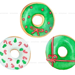 Watercolor Christmas donuts clipart snowman, santa, gift donuts, holiday food sweet, desserts, pastries, chocolate doughnut sublimation image 5