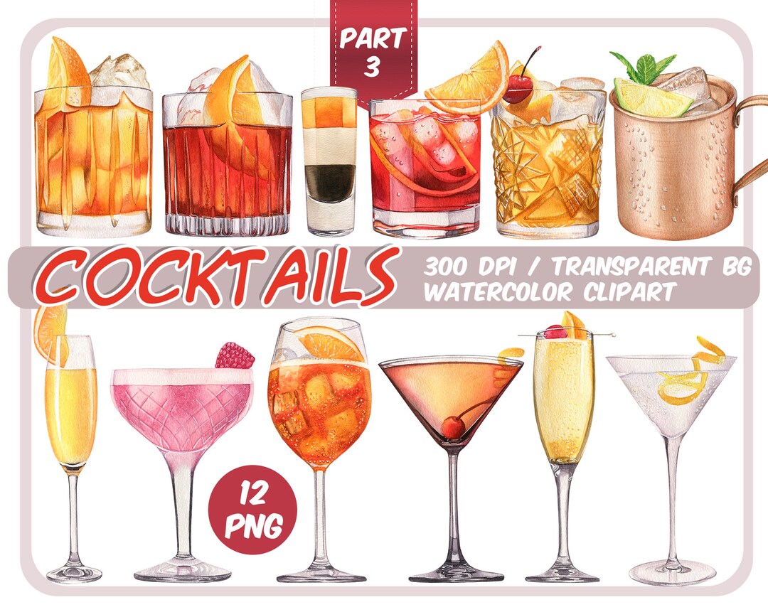 Watercolor Cocktails Clipart-signature Cocktails-alcoholic Drinks ...