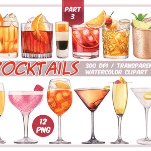 Cocktails aquarelle clipart-cocktails-signature clipart boissons alcoolisées - graphiques de cocktails tropicaux d'été - Summer Party-téléchargement instantané