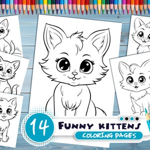 Funny kittens PDF coloring book Printable colouring pages for kids Cute Cartoon cat coloring thick outlines for children's creativity image 1