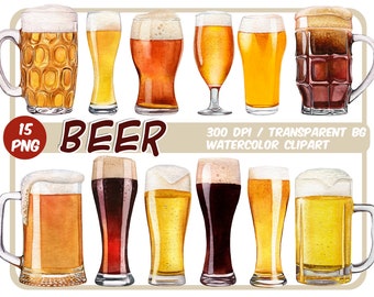 Watercolor beer clipart-Alcoholic Drinks clip art-beer mugs png-Dark Beer Ale-College party art-Oktoberfest party graphics-Instant download