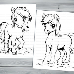 Cute little pony PDF coloring book Printable colouring pages for kids Cartoon cute funny horses coloring thick outlines farm animals image 7