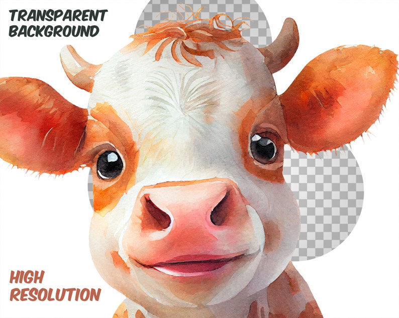 Watercolor Cute Baby Cows Clipart-realistic Calfs With - Etsy