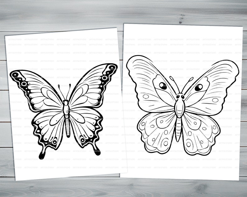 Beautiful butterflies PDF coloring book Printable colouring pages for kids Cartoon butterfly thick outlines for children's creativity image 3