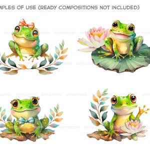 Watercolor cute baby frogs clipart-Realistic frog with flower-Baby Shower Graphics-Nursery Decor Wall Art-Woodland Animal-Amphibian portrait image 10