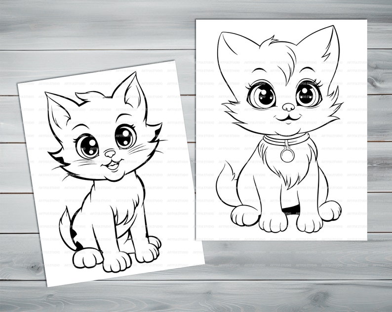 Funny kittens PDF coloring book Printable colouring pages for kids Cute Cartoon cat coloring thick outlines for children's creativity image 8