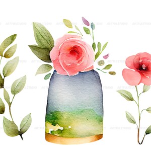 Watercolor spring clipart-Spring flowers-Botanical illustration-Easter Blossom-spring birds and lantern-Floral Decor-Instant download image 9