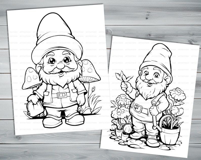 Garden Gnome PDF coloring book Printable colouring pages for kids Cute Cartoon gnome coloring thick outlines for children's creativity image 8