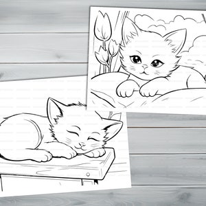 Sleeping cats PDF coloring book Printable colouring pages for kids Cute Cartoon cat coloring thick outlines for children's creativity image 5