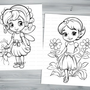 Flower fairies PDF coloring book Printable colouring pages for kids Cartoon floral fairy thick outlines for children's creativity image 8