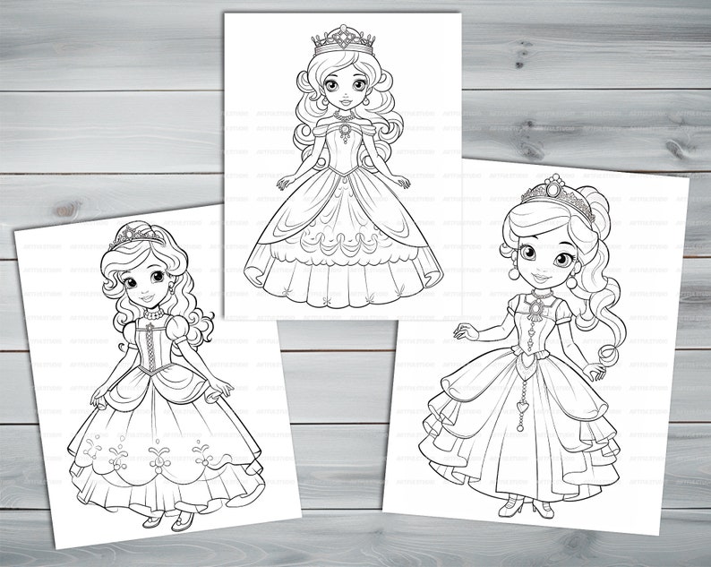 Princess doll PDF coloring book Printable colouring pages for kids Cute Cartoon girl coloring thick outlines for children's creativity image 8