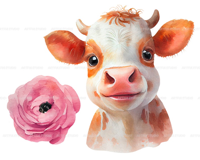 Watercolor Cute Baby Cows Clipart-realistic Calfs With - Etsy