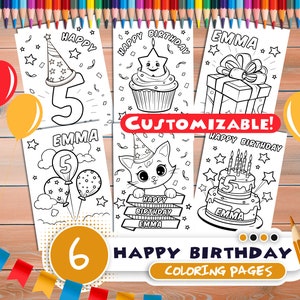 Customizable Happy Birthday PDF coloring book Personalized Printable coloring pages for kids for kids activity Custom Birthday Party image 1
