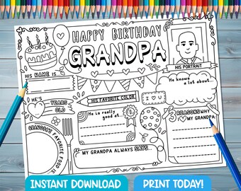 Opa Geburtstags-Aufwand: Kinder Malseite (Digitaler Download)