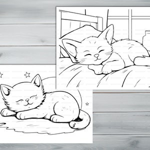 Sleeping cats PDF coloring book Printable colouring pages for kids Cute Cartoon cat coloring thick outlines for children's creativity image 7