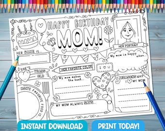 Aktivitätenblatt für Mama zum Ausdrucken: Kinder Malseite (Digitaler Download)