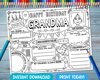 Oma Geburtstag Aktivitäts-Blatt: Ausmalseite zum Ausmalen (Digitaler Download)