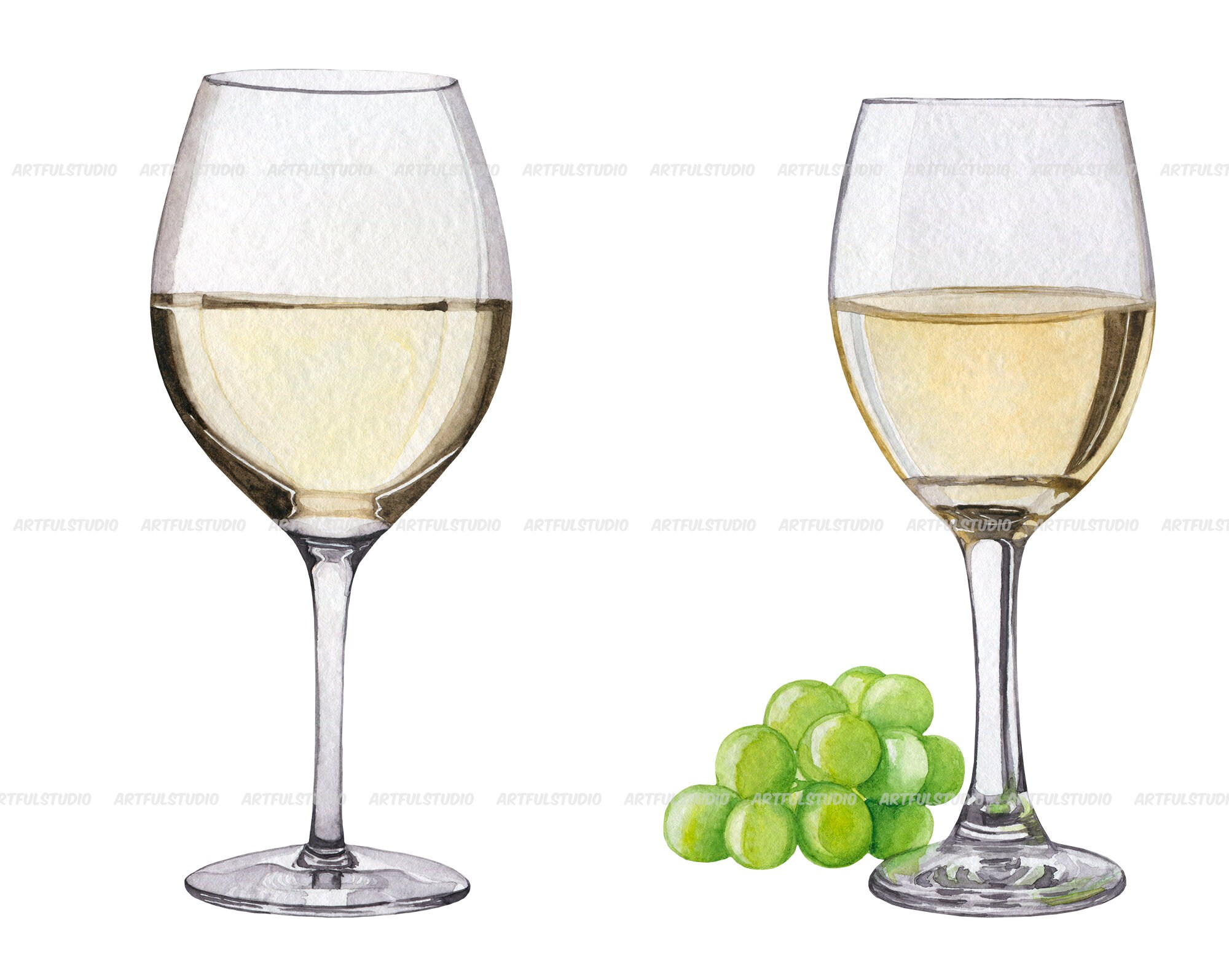 Watercolor White and Rose Wine Clipart Alcoholic Drinks Wine Glasses