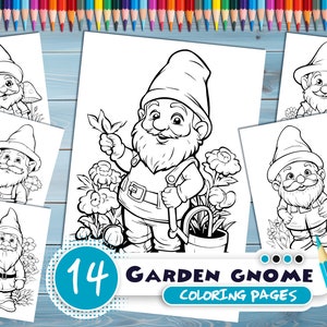 Garden Gnome PDF coloring book Printable colouring pages for kids Cute Cartoon gnome coloring thick outlines for children's creativity image 1