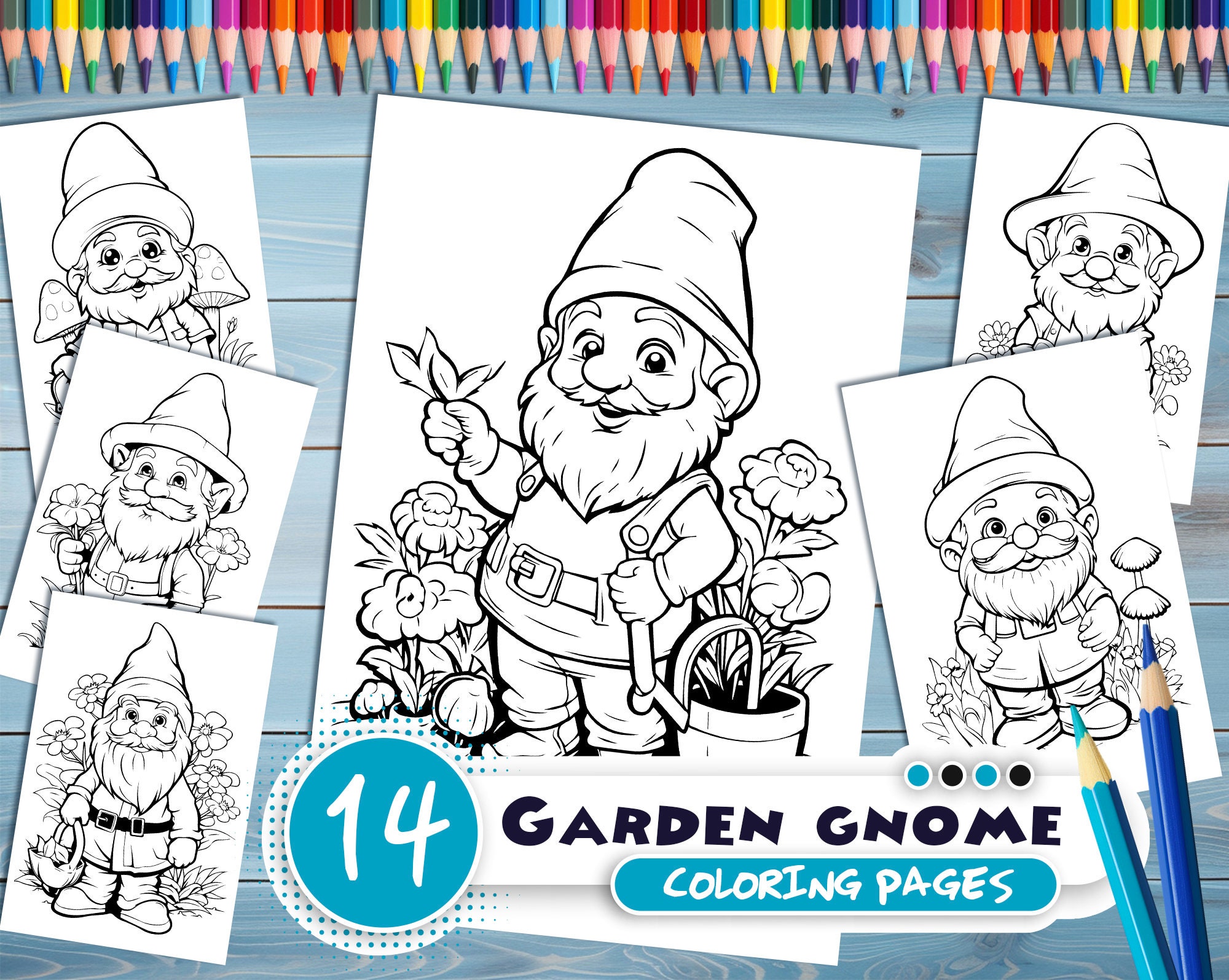 Garden Gnome PDF Coloring Book Printable Colouring Pages for Kids Cute ...