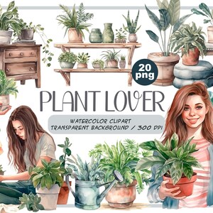 Clipart de amante de plantas em aquarela - suculentas fofas e plantas caseiras PNG-Plantas de casa em vasos-Impressões botânicas-planta verde de interior -hobbies de jardim