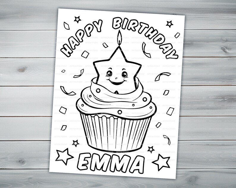 Customizable Happy Birthday PDF coloring book Personalized Printable coloring pages for kids for kids activity Custom Birthday Party image 5