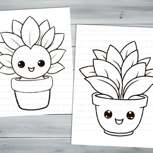 Anime kawaii plants PDF coloring book Printable colouring pages for little kids cartoon funny characters thick outlines houseplants image 6