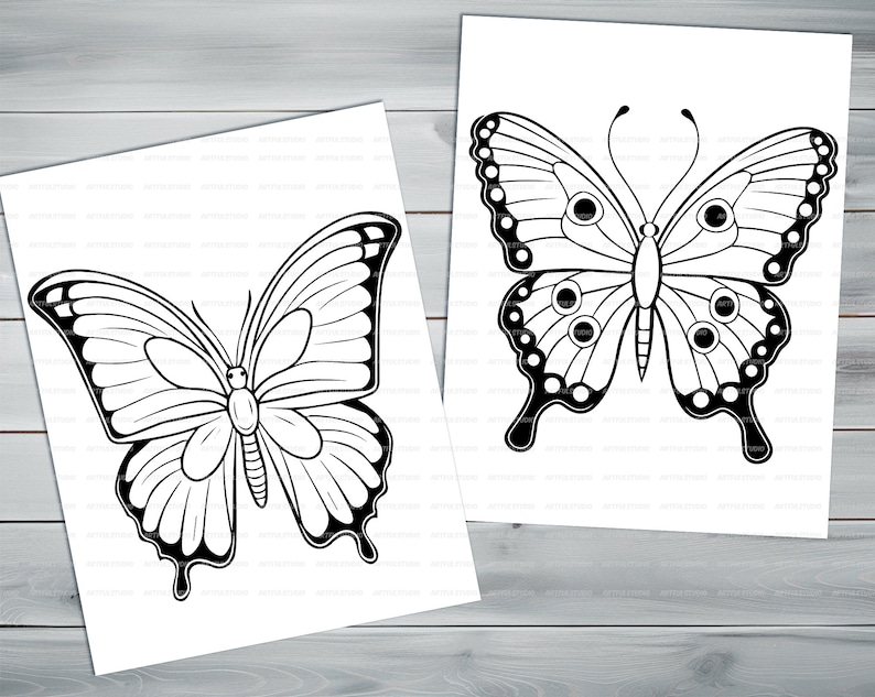 Beautiful butterflies PDF coloring book Printable colouring pages for kids Cartoon butterfly thick outlines for children's creativity image 5