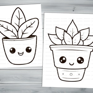 Anime kawaii plants PDF coloring book Printable colouring pages for little kids cartoon funny characters thick outlines houseplants image 5